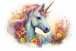 pretty unicorn with flowers design emphasize on head and mane illustration