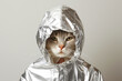 Cat in Foil Hat, Conspiracy Theory Concept, Security Tinfoil Cap on Cats Head