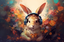 Cute Bunny Music Lover With Headphones 1