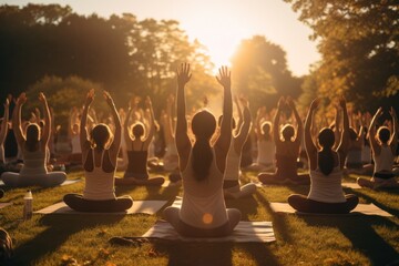 Wall Mural - Multi generational women doing yoga exercise at park