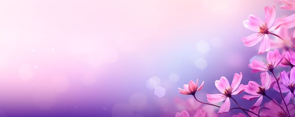 Poster - Horizontal purple and pink flowers background. Spring banner for 8 march woman´s  day  and mother's day, large copy space for text. wallpaper and banner