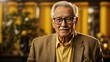 elderly man, glasses, retired businessman, on a yellow background