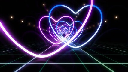 Wall Mural - Heart Neon Line love tunnel glowing fluorescent lights corridor stage CG background