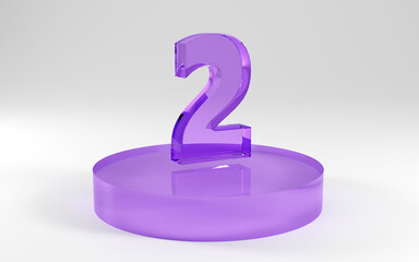 3D Illustration of a Purple Number two on a Podium on a light Background