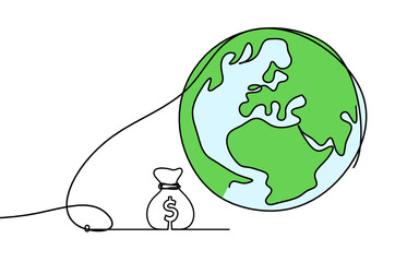 Wall Mural - Abstract color planet Earth with dollar as line drawing on white
