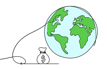 Wall Mural - Abstract color planet Earth with dollar as line drawing on white