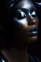  Fashion Portrait closeup of beautiful black woman. Beauty african face.