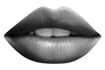 mouth with lips and teeth isolated retro grunge halftone collage element for mixed media vintage dotted texture