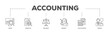 Accounting infographic icon flow process which consists of audit, analysis, balance, budget, calculation, and advice icon live stroke and easy to edit .