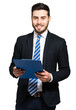 © Minerva Studio - Professional young man in a suit holding a clipboard with a plea