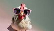 creative animal concept chicken hen in sunglass shade glasses on solid pastel background commercial editorial advertisement surreal surrealism