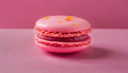 Wall Mural - pink french macaroon in center on pink background