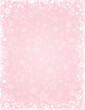 Pink Christmas background with frame of white snowflakes and stars. Merry Christmas and Happy New Year greeting banner. New year background, headers, posters, cards, website. Vector illustration