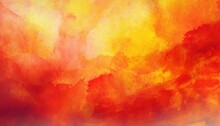 Red Orange And Yellow Background Watercolor Painted Texture Grunge Abstract Hot Sunrise Or Burning Fire Colors Illustration Colorful Banner Or Website Header Design