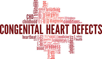 Wall Mural - CHD - Congenital Heart Defects word cloud conceptual design isolated on white background.