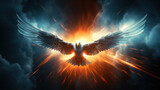 Fototapeta Dmuchawce - Magic shining golden phoenix bird