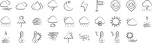 Weather Forecasting Hand Drawn Icons Set, Including Icons Such As Celsius, Clouds, Droplets, Flash, Lightning, Moon, Rain, And More. Pencil Sketch Vector Icon Collection
