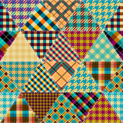Fototapete - Textile patchwork plaid pattern. Seamless Vector image. Khaki colors.