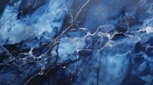 Blue Marble With Silver Veins Horizontal Background. Abstract Stone Backdrop. Bright Natural Material Texture. AI Generated Photorealistic Illustration.