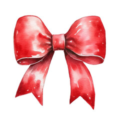 Wall Mural - red ribbon and bow in watercolor painting design isolated against transparent background