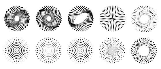 Poster - Circle dots pop art halftone pattern set. Vector graphics design elements collection 