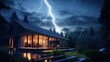 a lightning rod on the roof of a modern house, showcasing the essential safety feature designed to protect the structure from lightning strikes.