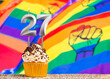 Birthday candle number 27 - Gay march flag background