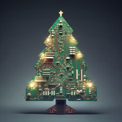 Wall Mural - christmas tree constructed from circuit boards and electronic components, against a minimal backgrou