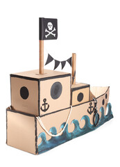 Sticker - Pirate cardboard ship on white background