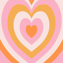 Heart Groovy Shaped Concentric Stripes Vector Background. Girlish Romantic Surface Design. Pink Retro Aesthetic Hearts Backdrop