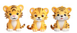 Fototapeta Pokój dzieciecy - A Cute Tiger Set for Kids: 3D Rendering in Plastic Bath Toy Style, Isolated on Transparent Background, PNG