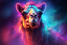 Camel Portrait In Neon Painting Style 