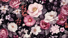 Seamless Floral Pattern With Flowers On Dark Background