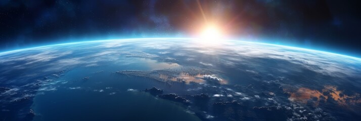 Wall Mural - earth sunrise from space. stunning view of the blue planet and rising sun