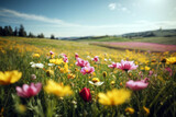 Fototapeta Kosmos - Beautiful meadow full of spring flowers