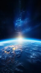 Wall Mural - earth sunrise from space. stunning view of the blue planet and rising sun