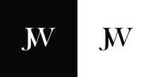 Abstract Letter JW Or WJ Logo Design Vector In Black And White Color