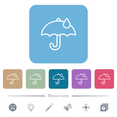 Poster - Umbrella with single raindrop outline flat icons on color rounded square backgrounds