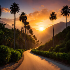 Wall Mural - sunset on the road