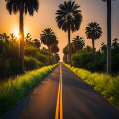 Wall Mural - sunset on the road