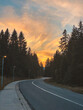 Beautiful sunset over the forest road to the Durmitor national park