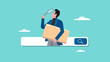 search new job illustration with the concept of someone looking for job information in the search box using magnifying glass, find new job or explore website concept, find new job