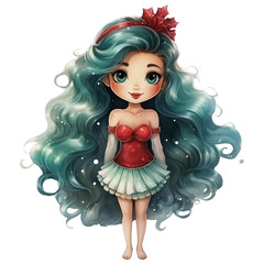 Wall Mural - cute watercolor christmas mermaid