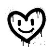 Spray painted graffiti heart sign in black over white. Smiling face emoticon character.  isolated on white background. vector illustration
