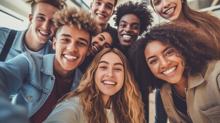 Wall Mural - Group of happy friends in selfie 