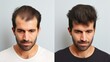 © mariiaplo - Before and after hair transplant: A man's transformation, front view.