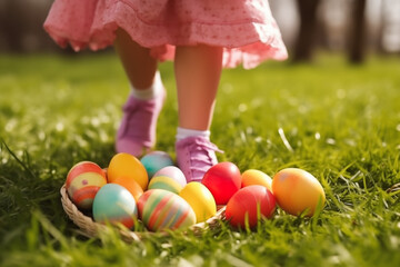 legs in the grass on easter egg day