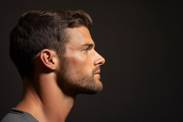 Young attractive muscled man, face side view