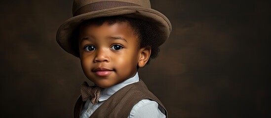 Sticker - Stylishly dressed African-American boy posing in studio, baby model.