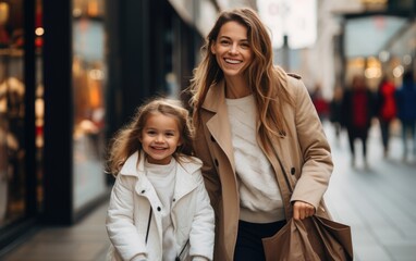 Mom with her daughter go shopping